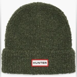 Hunter Olive Green Sherpa Knit Cuffed Beanie with Logo Patch